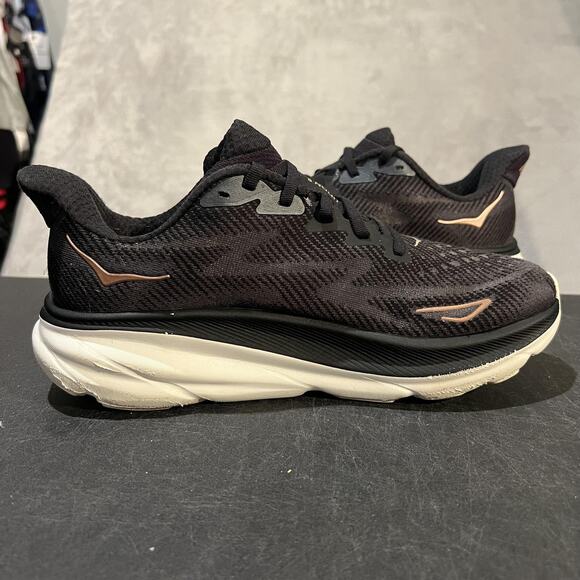 Hoka Clifton 9 Shoes Womens 8 D Black Gold Running Cushioned Athletic Sneakers - Picture 6 of 10